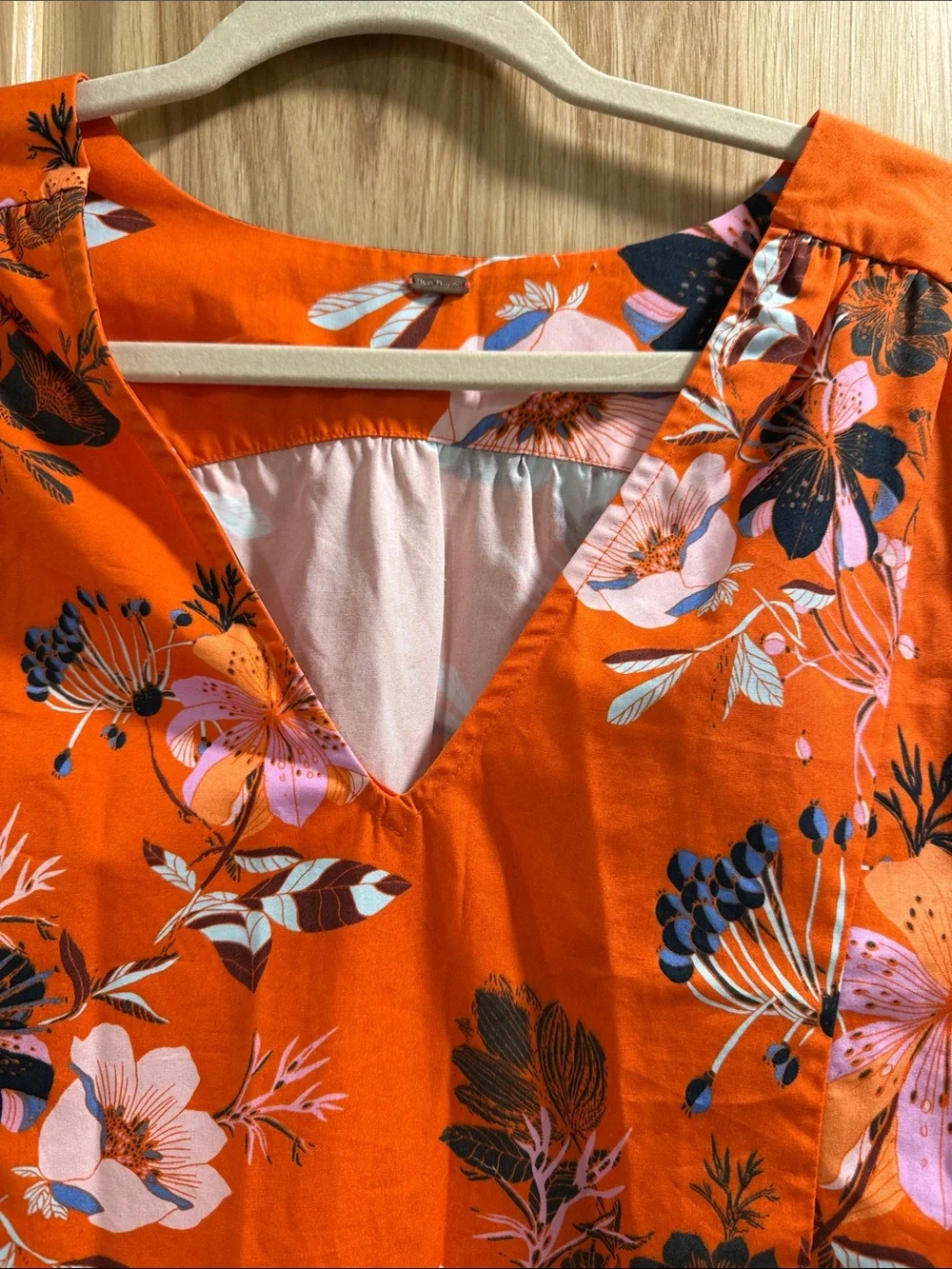 Free People Lover of Mine Orange Floral Botanical V-Neck Tie-Sleeve Mini Dress
